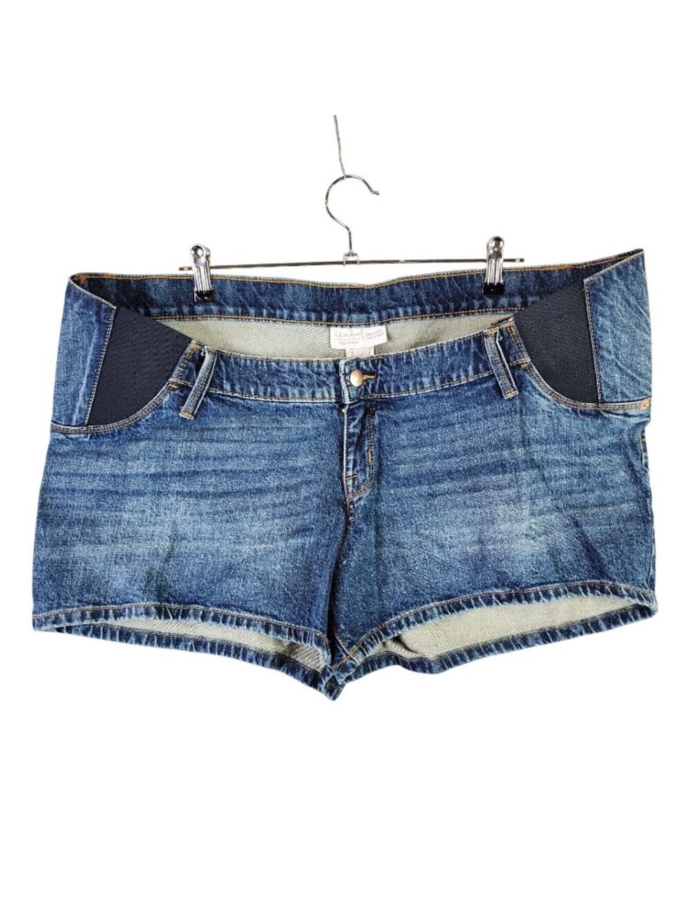 Womens Isabel Maternity Blue Denim MIDI Shorts 4” inseam Side Panel Stretch 16